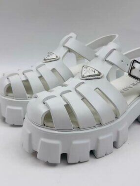 Prada White Monolith Chunky Platform Fisherman Sandals